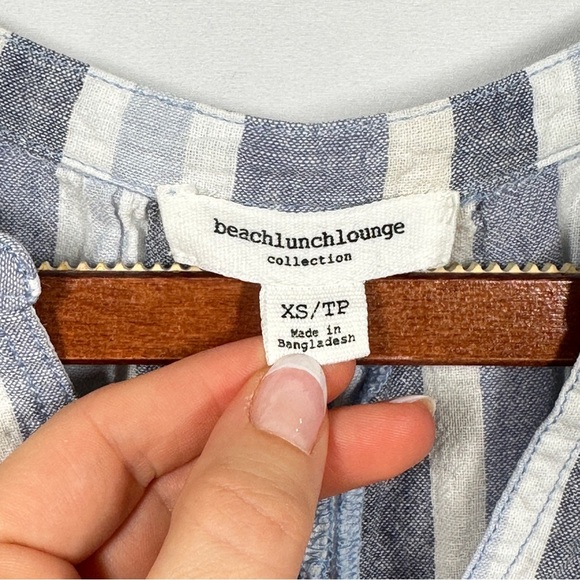 Beachlunchlounge Linen Blend Striped Shift Dress Pockets XS Blue White Vacation - Picture 6 of 10